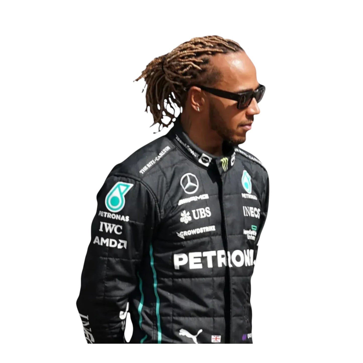 2022 Lewis Hamilton Mercedes F1 race suit display