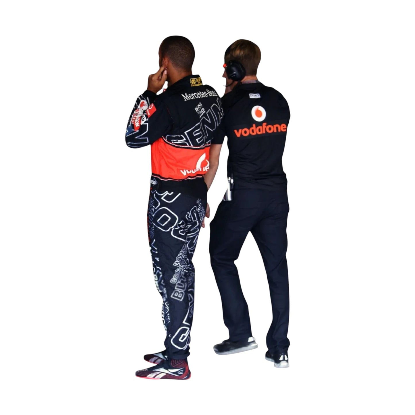 Back view embroidery details on McLaren Mercedes F1 racing suit