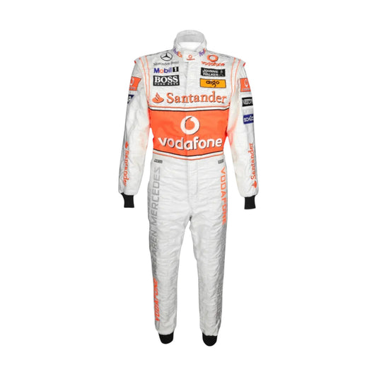 Front view of Lewis Hamilton 2008 McLaren F1 racing suit
