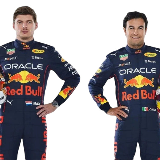 Max Verstappen Sergio Perez karting suit back view