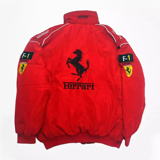 ferrari vintage f1 racing embroidered winter jacket back view