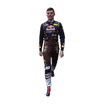 “2016 Max Verstappen Austrian GP Red Bull F1 Racing Suit with Red Bull branding on a plain white background.”