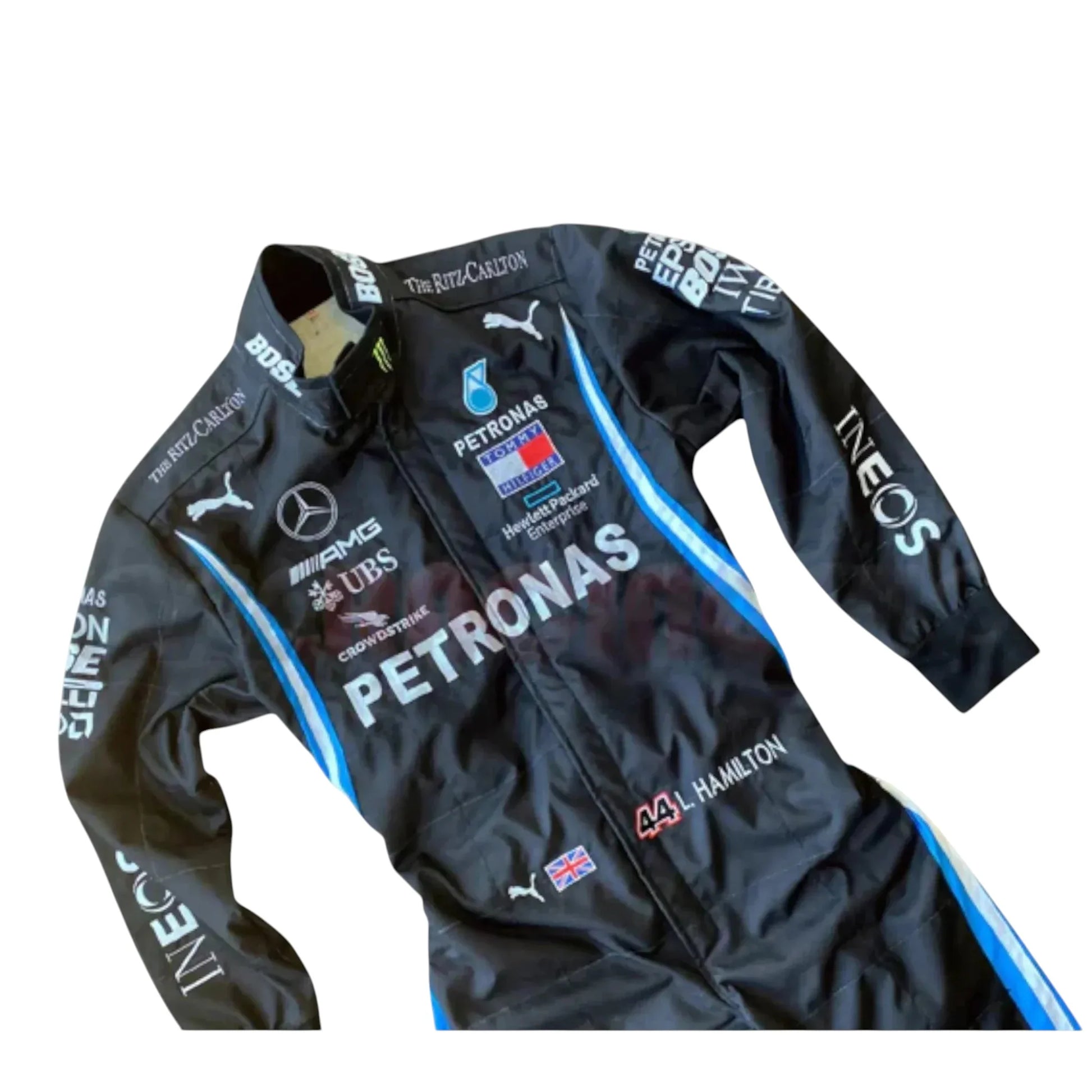 2021 Lewis Hamilton Mercedes F1 embroidery race suit side profile