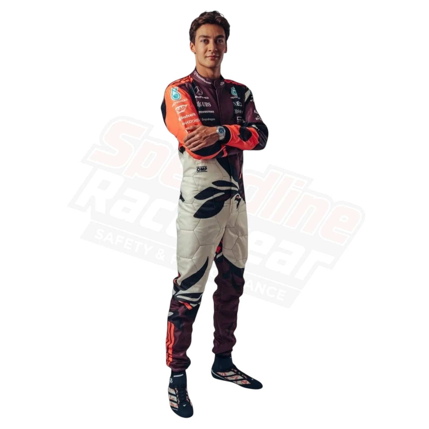 2025 George Russell Mercedes AMG Petronas F1 Team Suit Front View