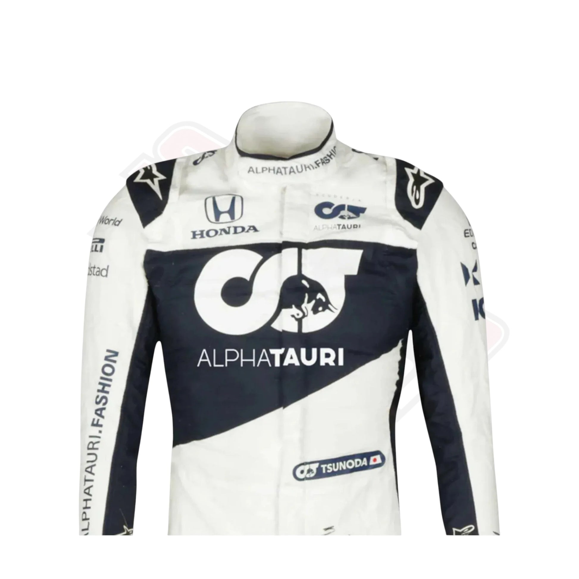 AlphaTauri F1 racing suit sleeve close-up 2021
