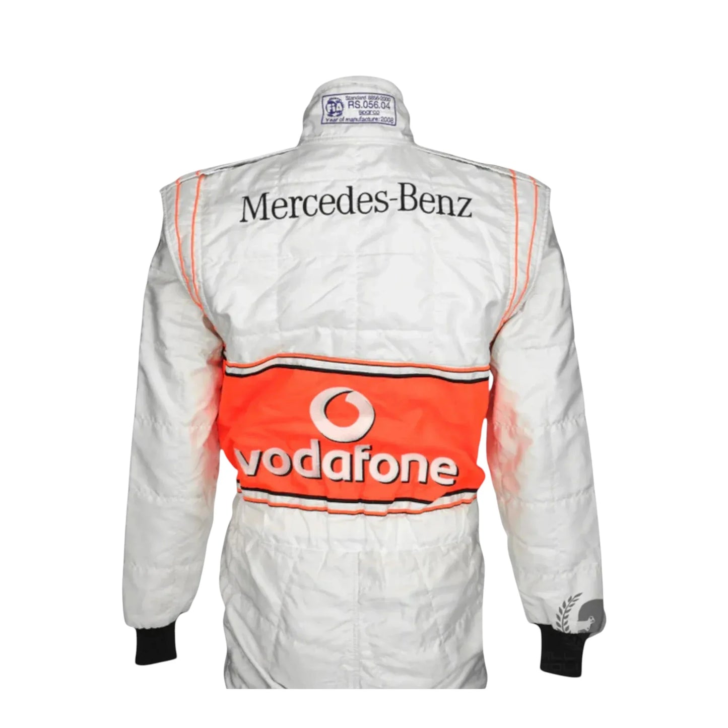 Back view showing McLaren branding on Lewis Hamilton 2008 F1 race suit