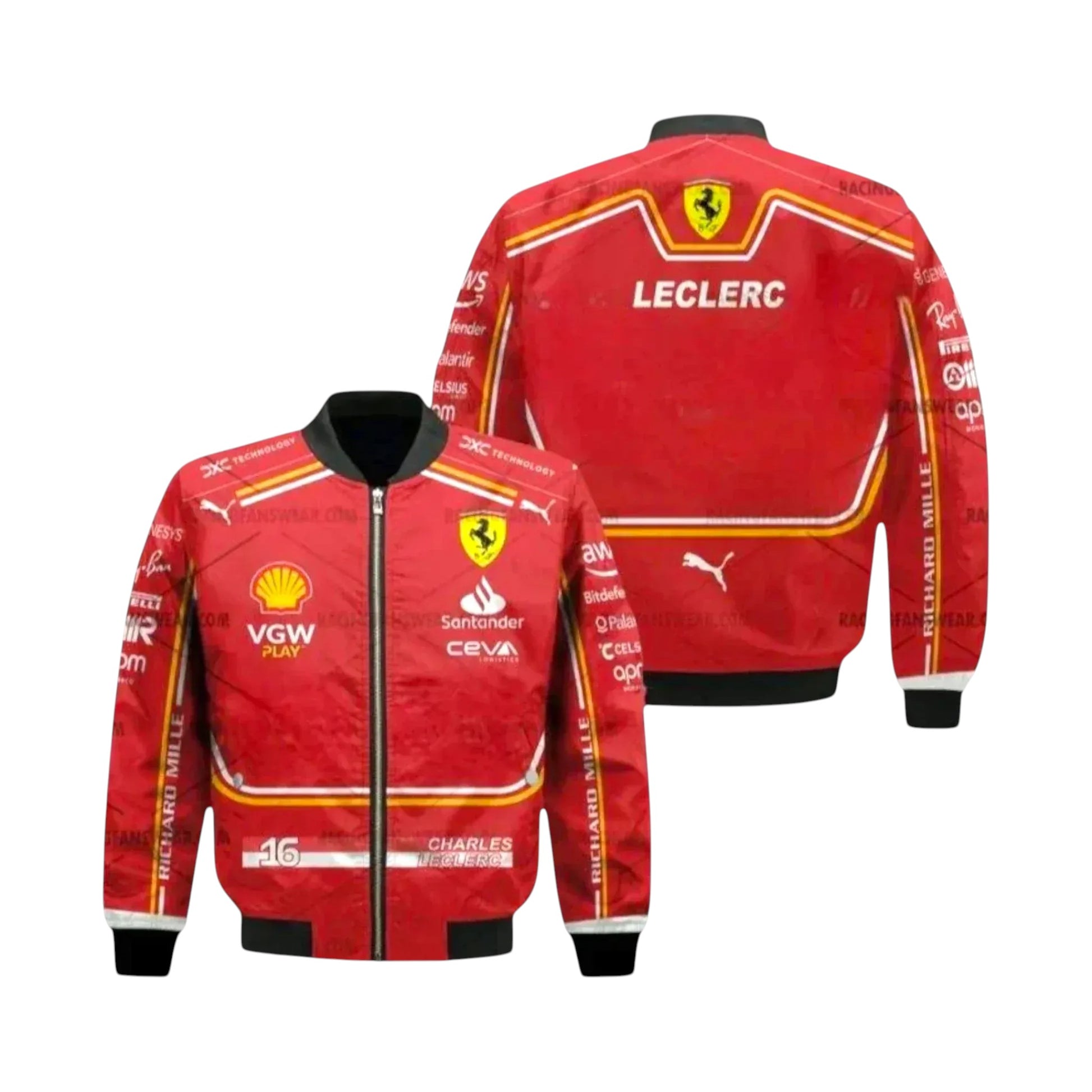 Charles Leclerc Ferrari 2024 Vintage F1 Jacket Front