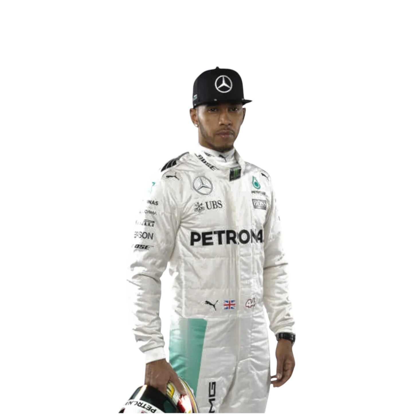 Fabric close up of 2016 Lewis Hamilton Mercedes Petronas F1 race suit material texture