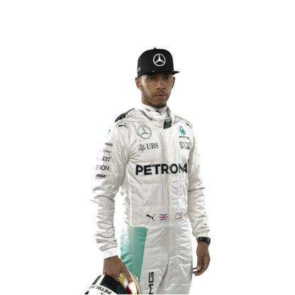 Fabric close up of 2016 Lewis Hamilton Mercedes Petronas F1 race suit material texture