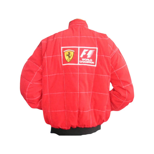 Ferrari F1 quilted vintage racing jacket red black back view
