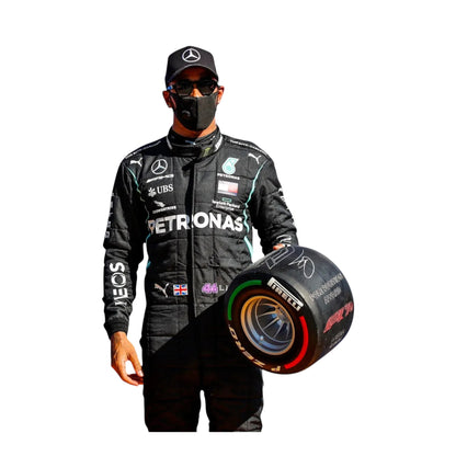 Fire-resistant stitching on Lewis Hamilton 2021 Mercedes AMG race suit