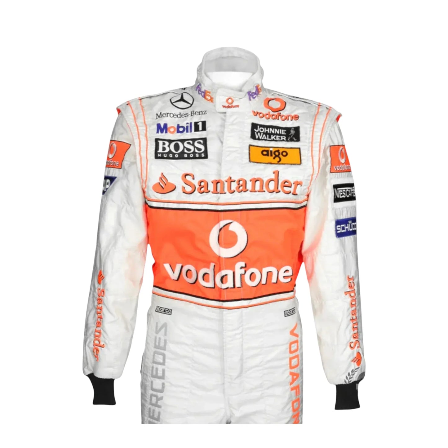 Front view of Lewis Hamilton 2008 McLaren F1 racing suit
