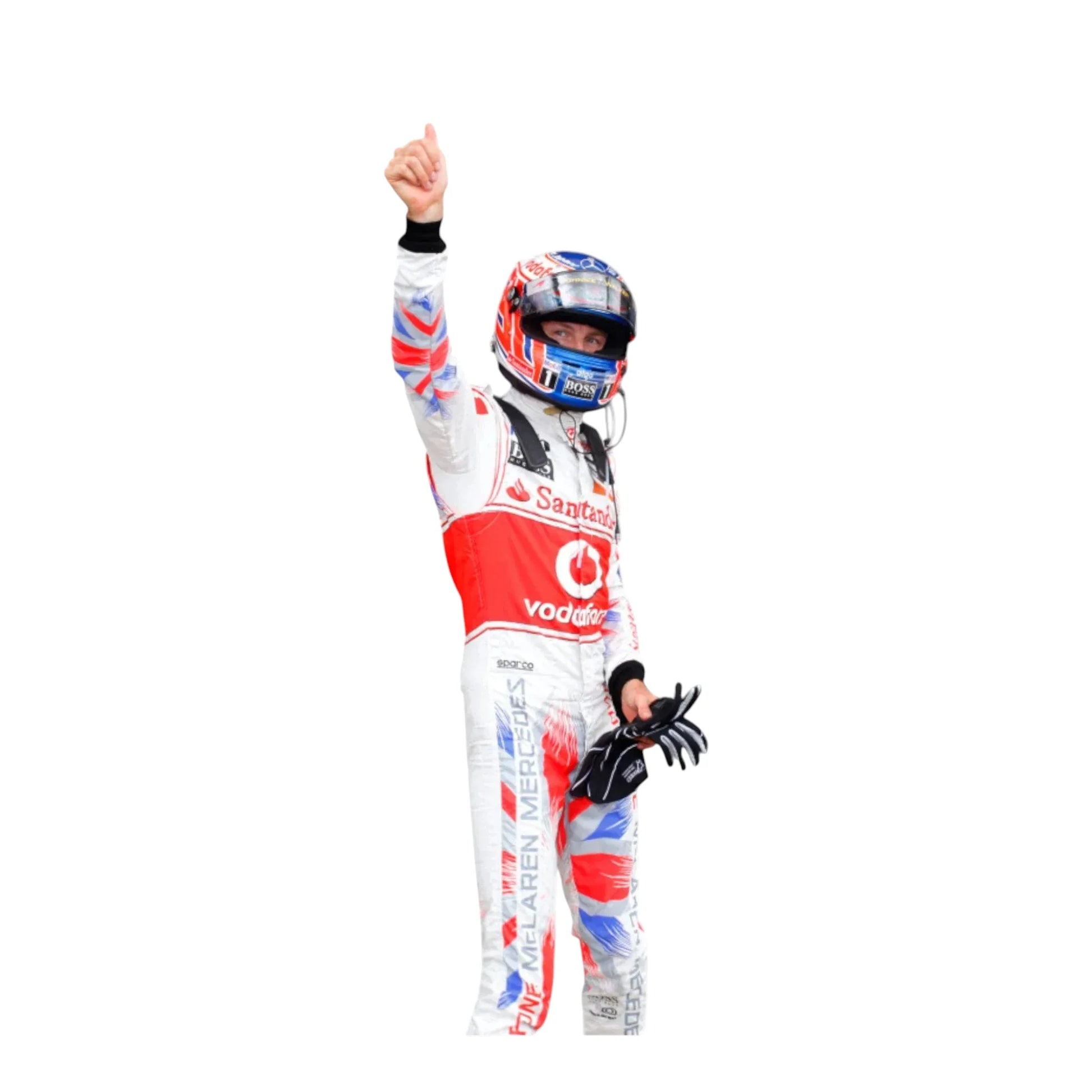 Front view of Lewis Hamilton Vodafone Mercedes-Benz Formula 1 racing suit
