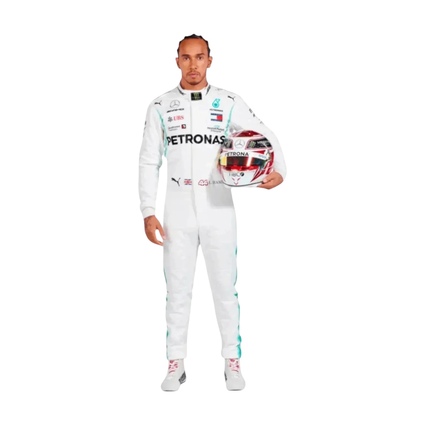 Lewis Hamilton 2019 Team Petronas Mercedes Formula 1 race suit front view