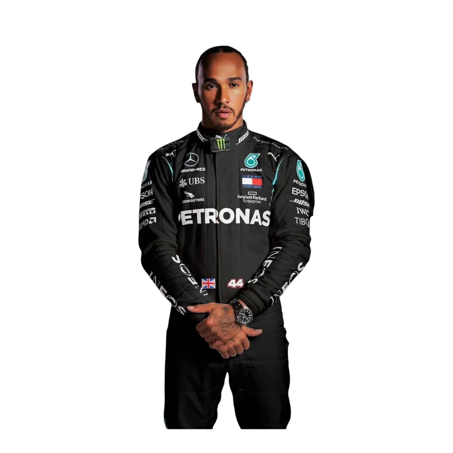 Lewis Hamilton 2021 Mercedes AMG Petronas F1 race suit front view