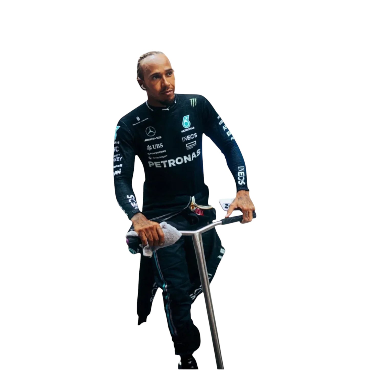 Lewis Hamilton Mercedes F1 2023 race suit display