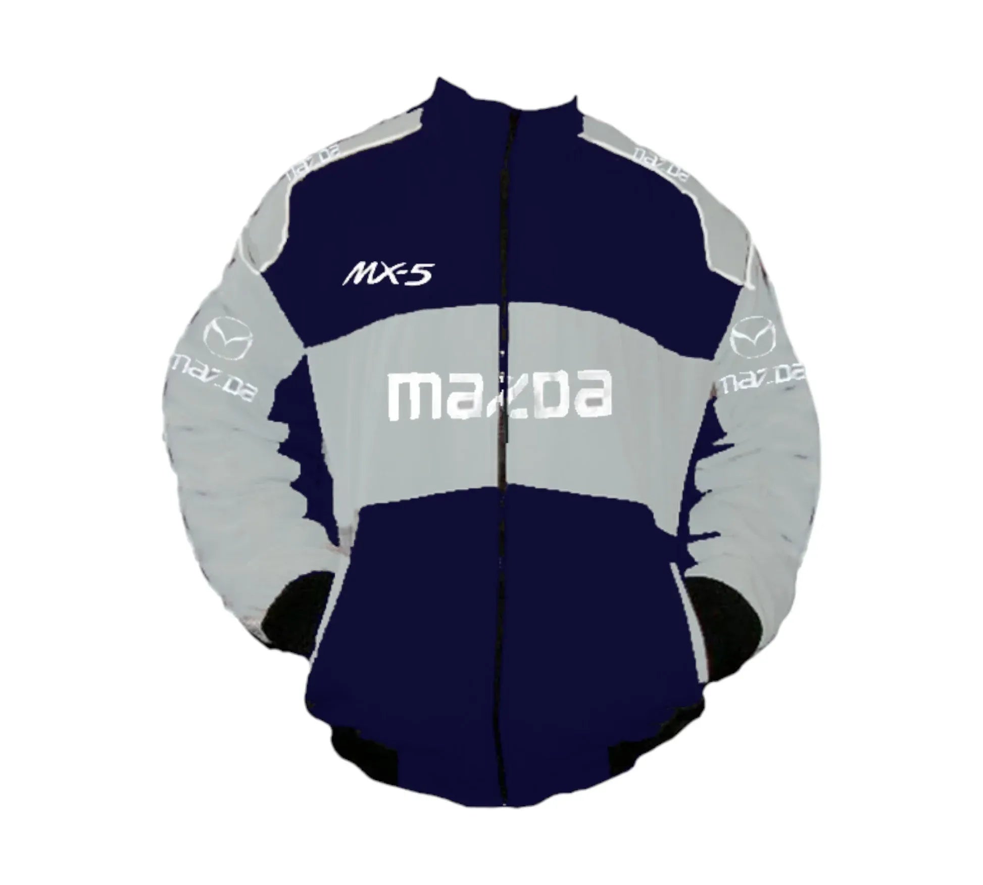 Mazda MX-5 Miata Light Gray Dark Blue Vintage Racing Jacket 1