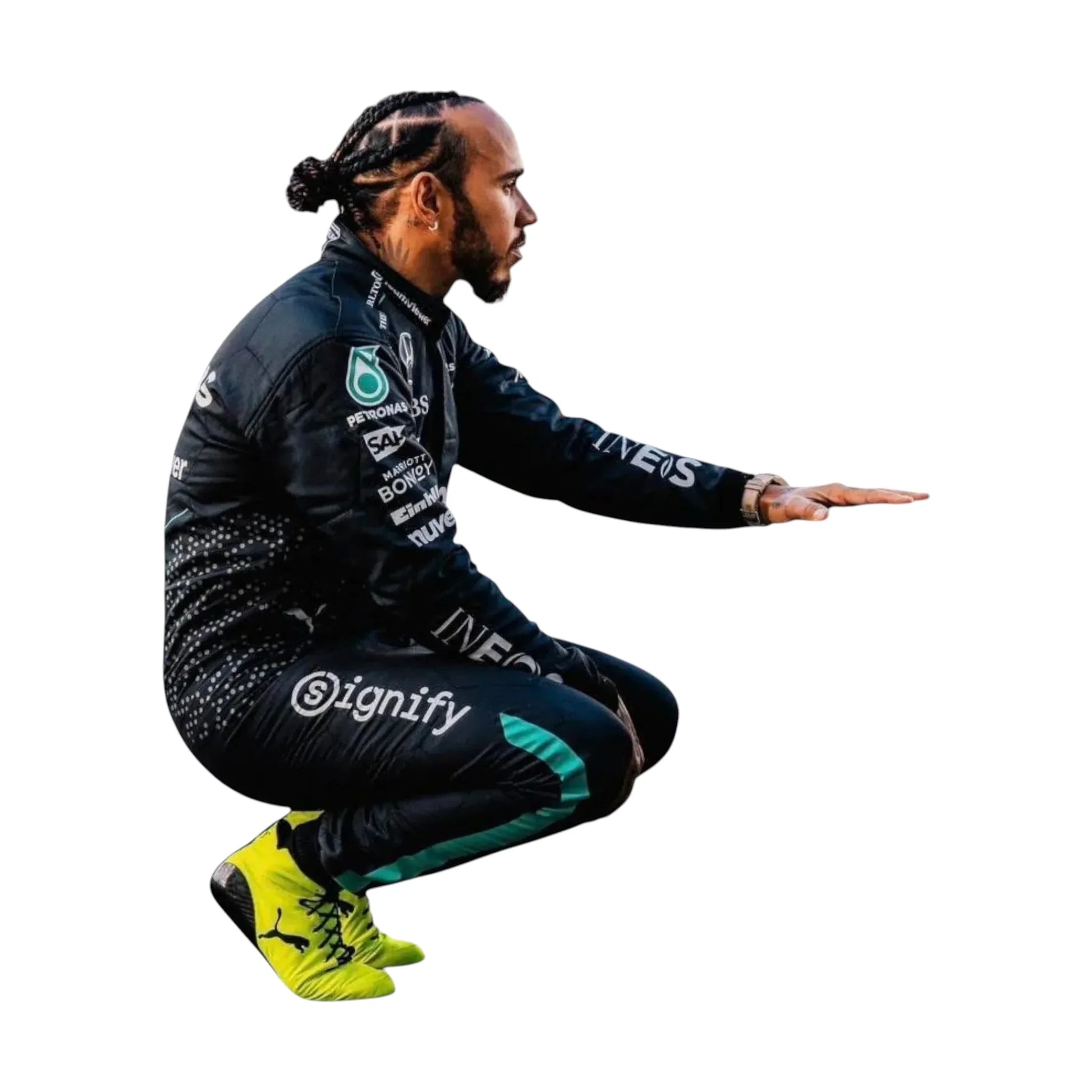 Mercedes AMG F1 Team racing suit close up