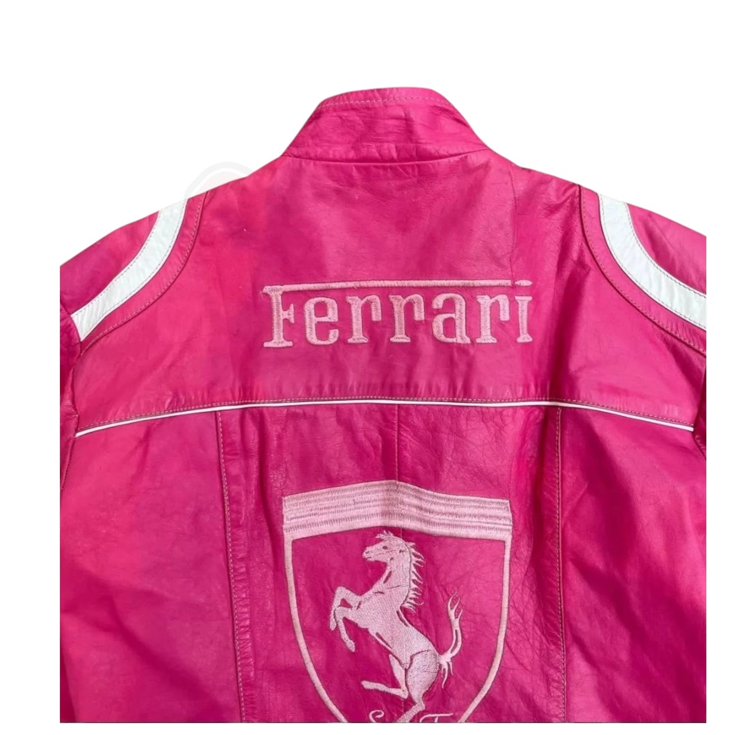Pink Ferrari Vintage Racing Leather Jacket – Premium F1 Edition Speedline Racewear