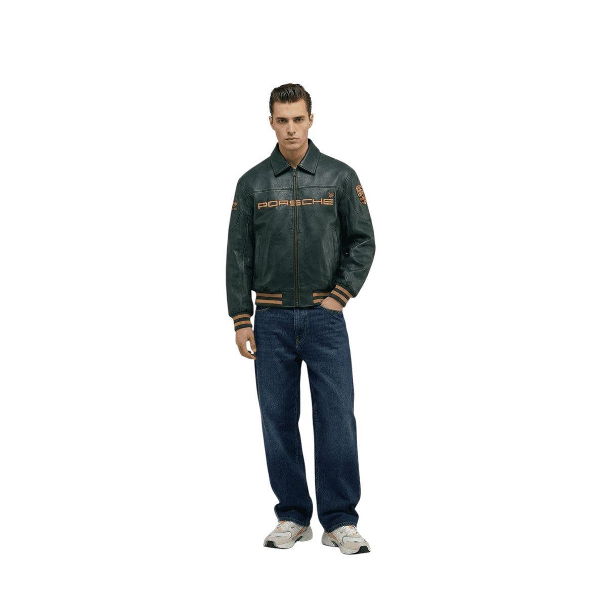 Porsche Vintage Leather Bomber Jacket - Green Edition SpeedLine Racewear