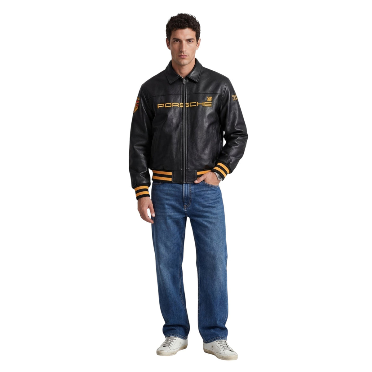 Porsche Vintage Leather Bomber Jacket – Black Edition SpeedLine Racewear