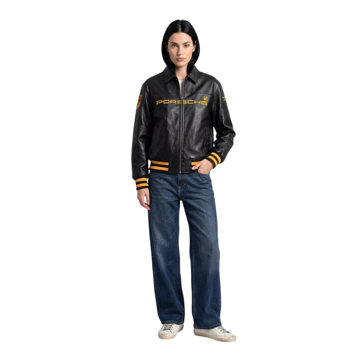 Porsche Vintage Leather Bomber Jacket – Black Edition SpeedLine Racewear