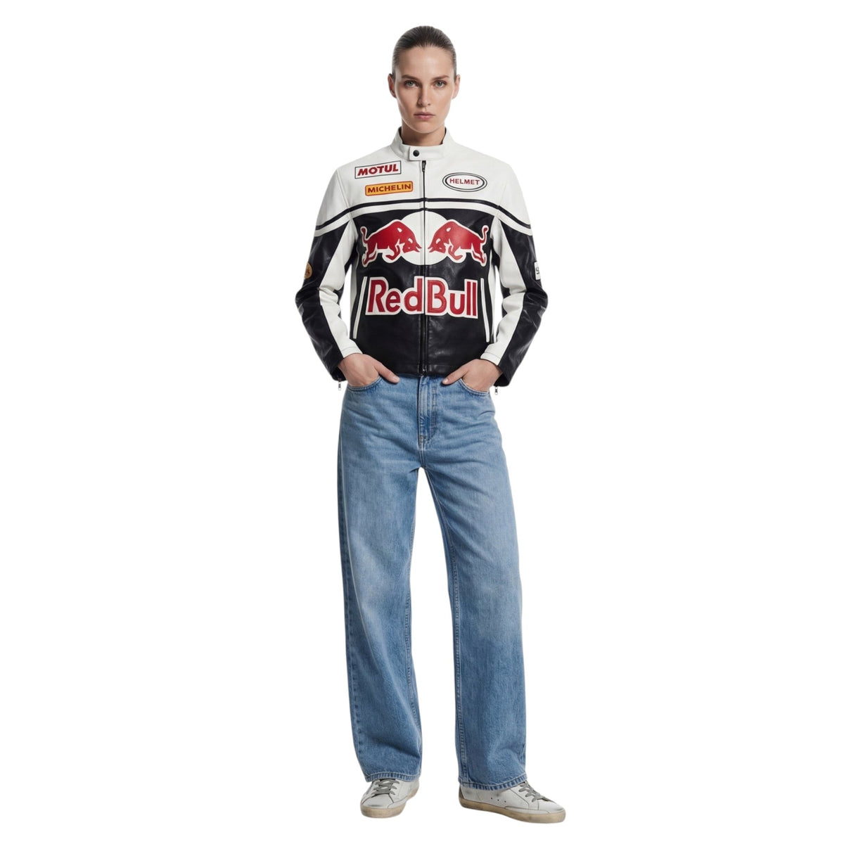 Red Bull Racing Vintage Leather Jacket – White Edition