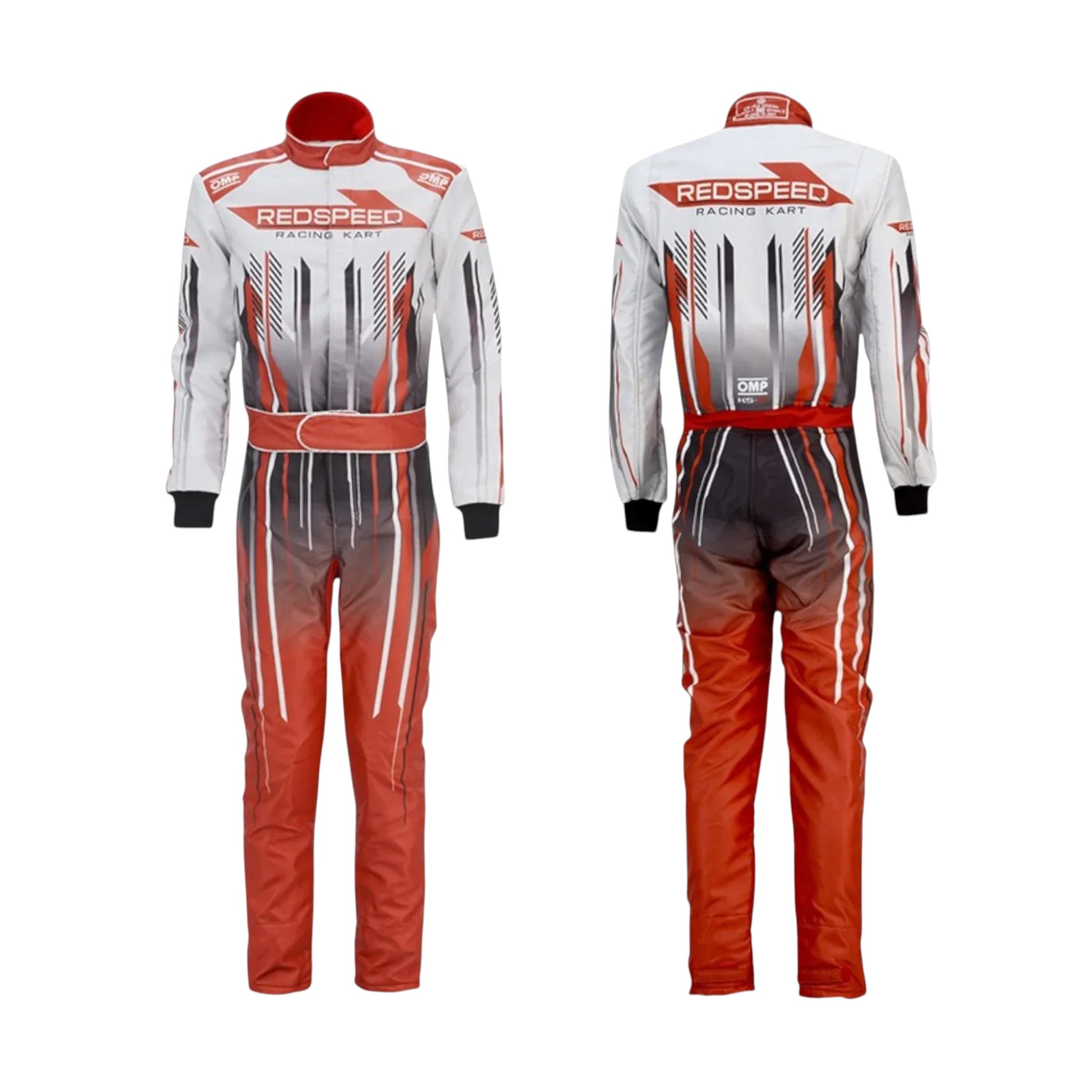 Redspeed OMP kart suit stitching detail close-up