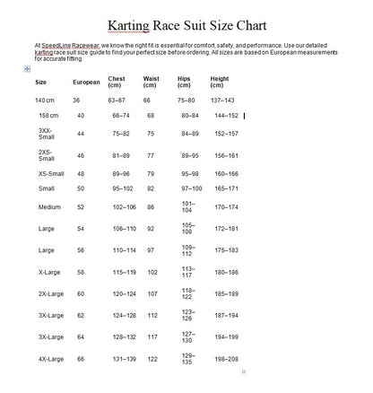 SizeChartSpeedLineRacewear