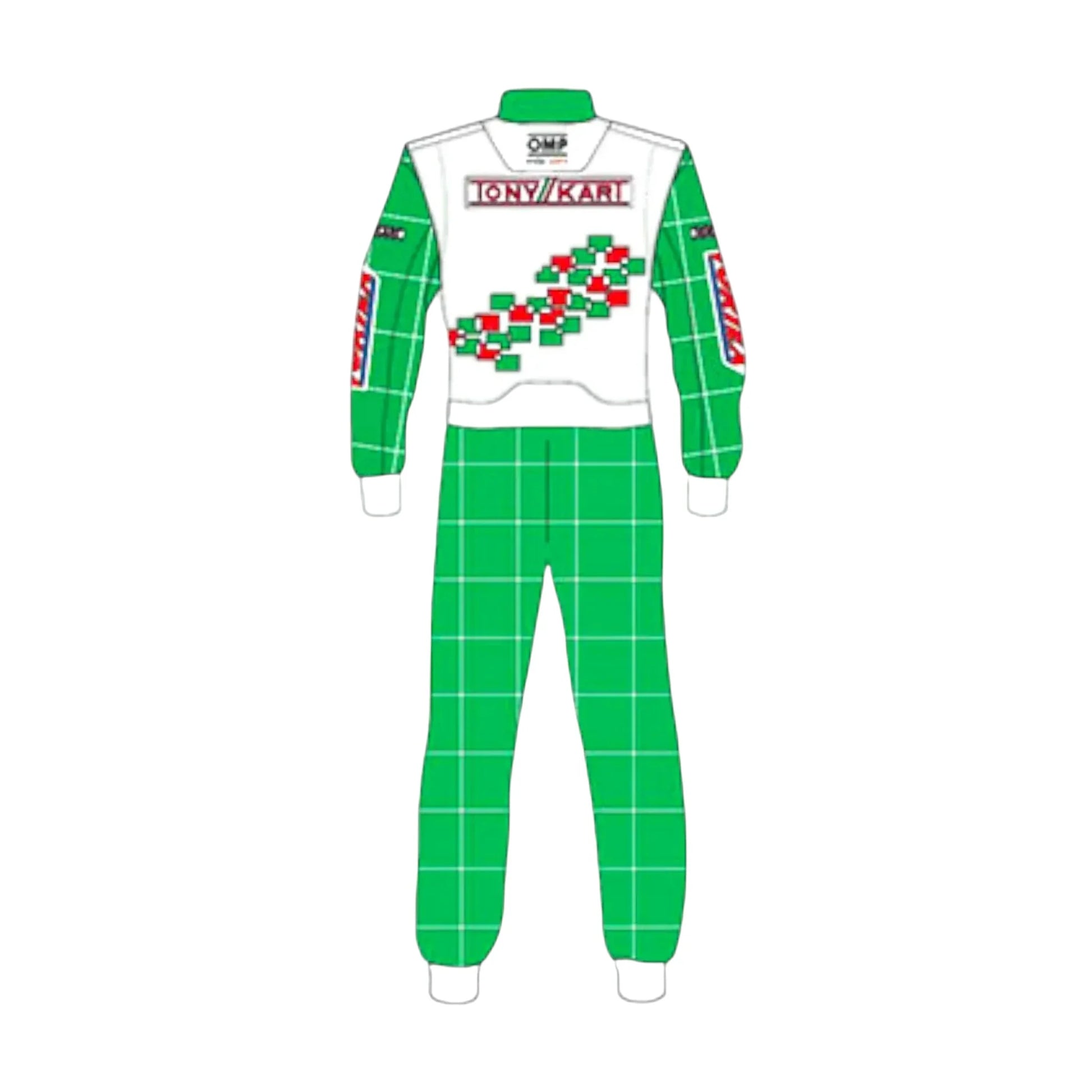 Tony Kart sublimation printed go kart driver racing suit back view