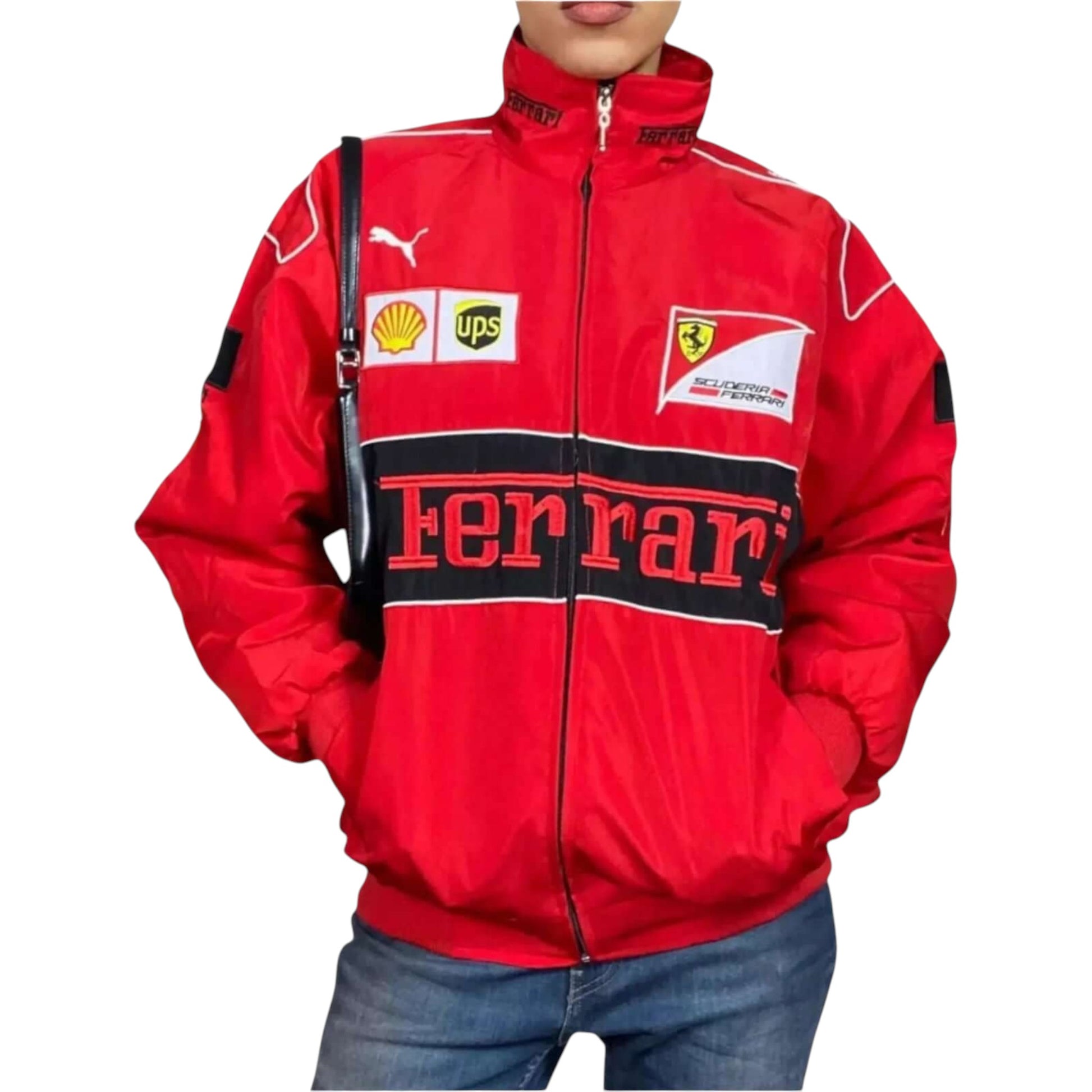 ferrari vintage embroidered bomber jacket front view