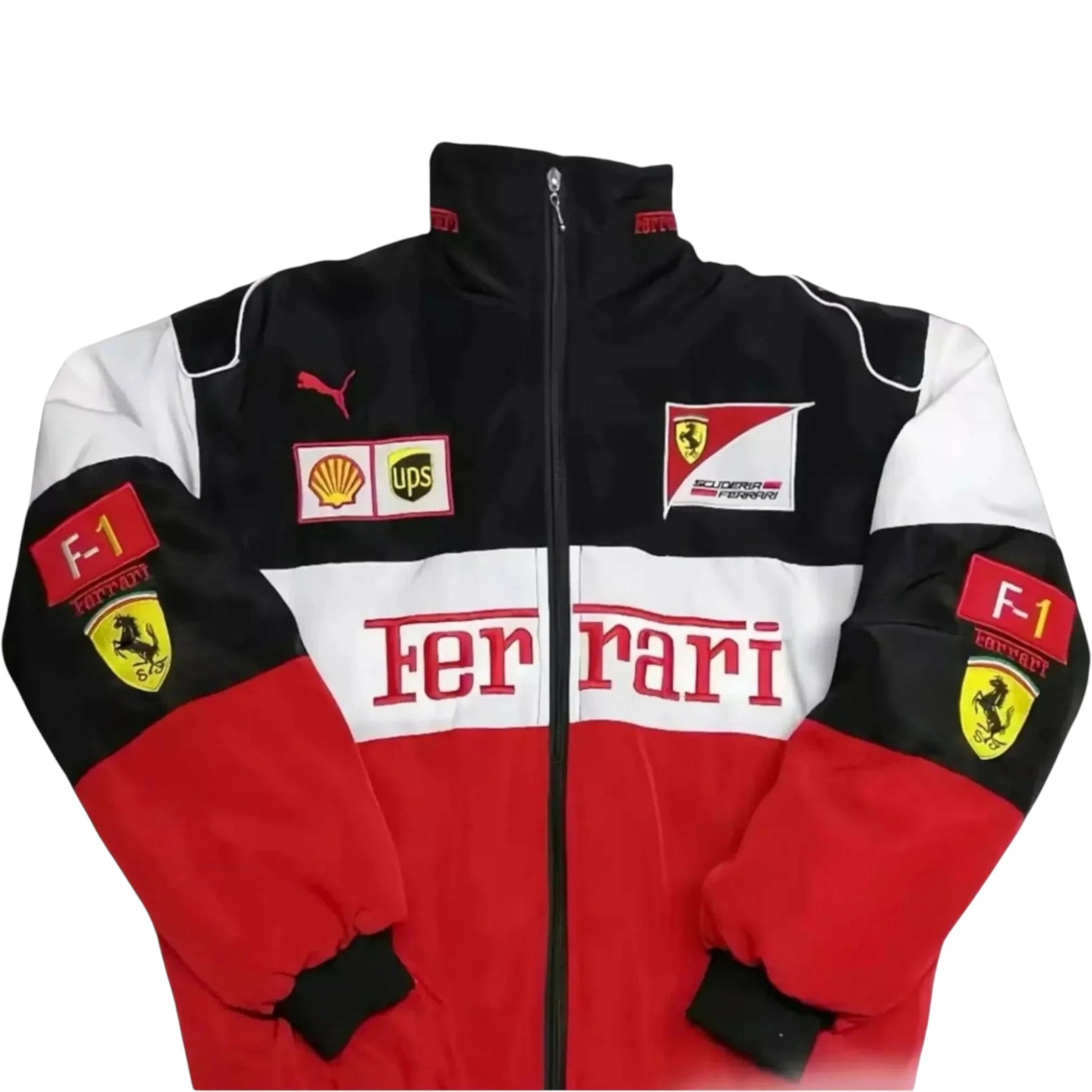 ferrari f1 racing embroidered and printed jacket front view