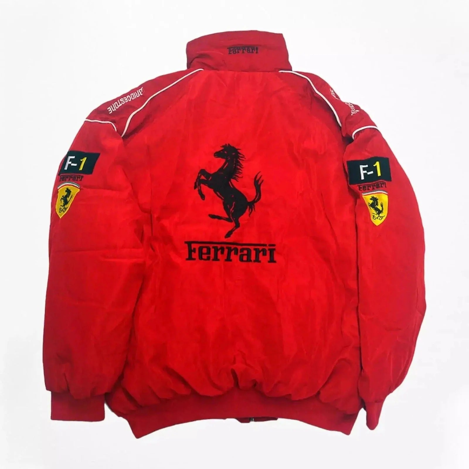 ferrari vintage f1 racing embroidered winter jacket back view