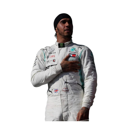Lewis Hamilton 2019 Team Petronas Mercedes Formula 1 race suit front view