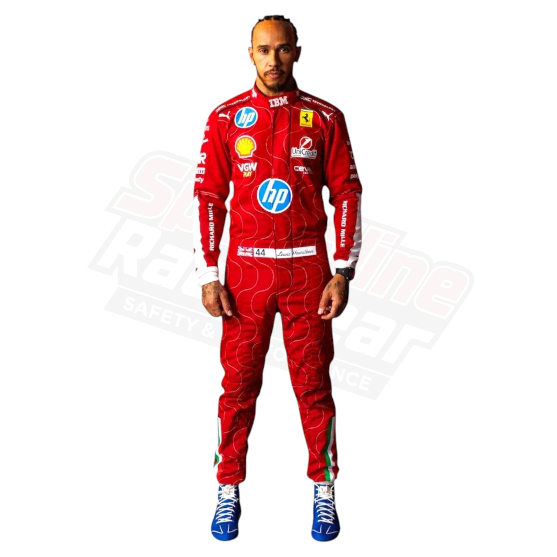  Lewis Hamilton 2025 Ferrari Monza Racing Suit – Front View