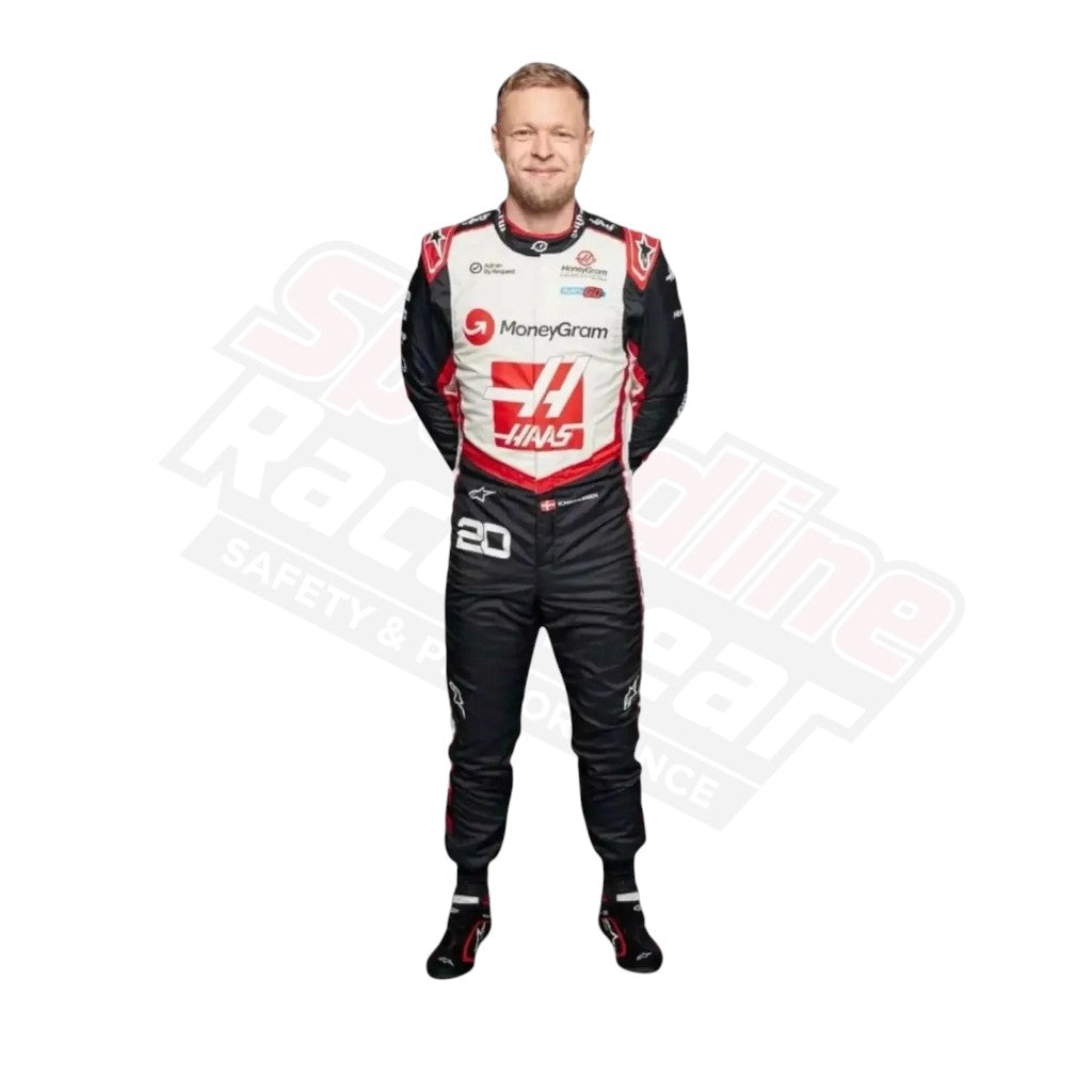 Front view of 2024 Kevin Magnussen Haas F1 Team Race Suit