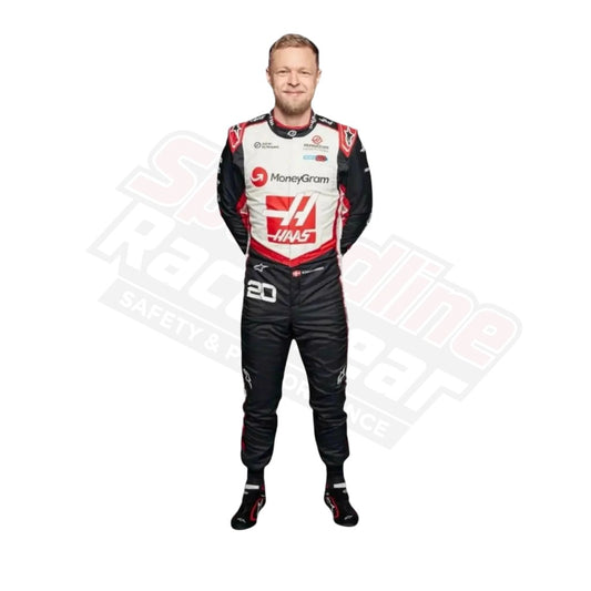 Front view of 2024 Kevin Magnussen Haas F1 Team Race Suit