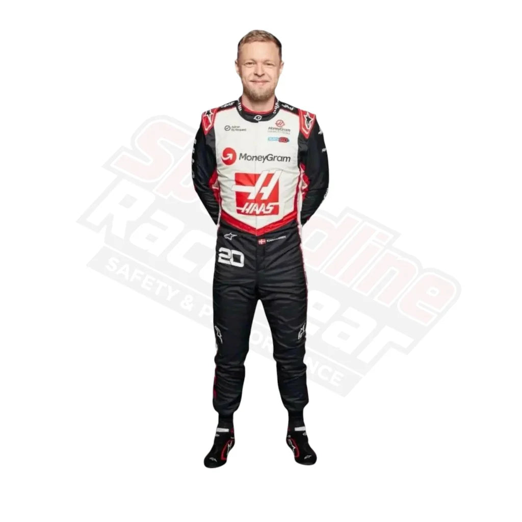 Front view of 2024 Kevin Magnussen Haas F1 Team Race Suit