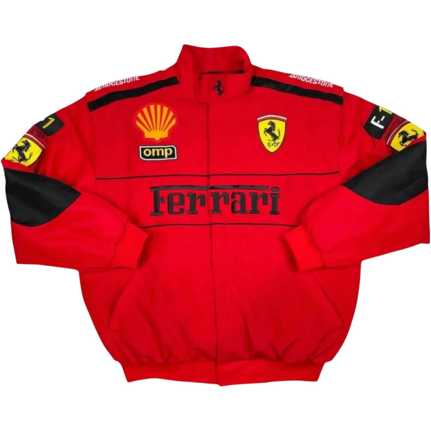 ferrari f1 vintage embroidered winter jacket front view