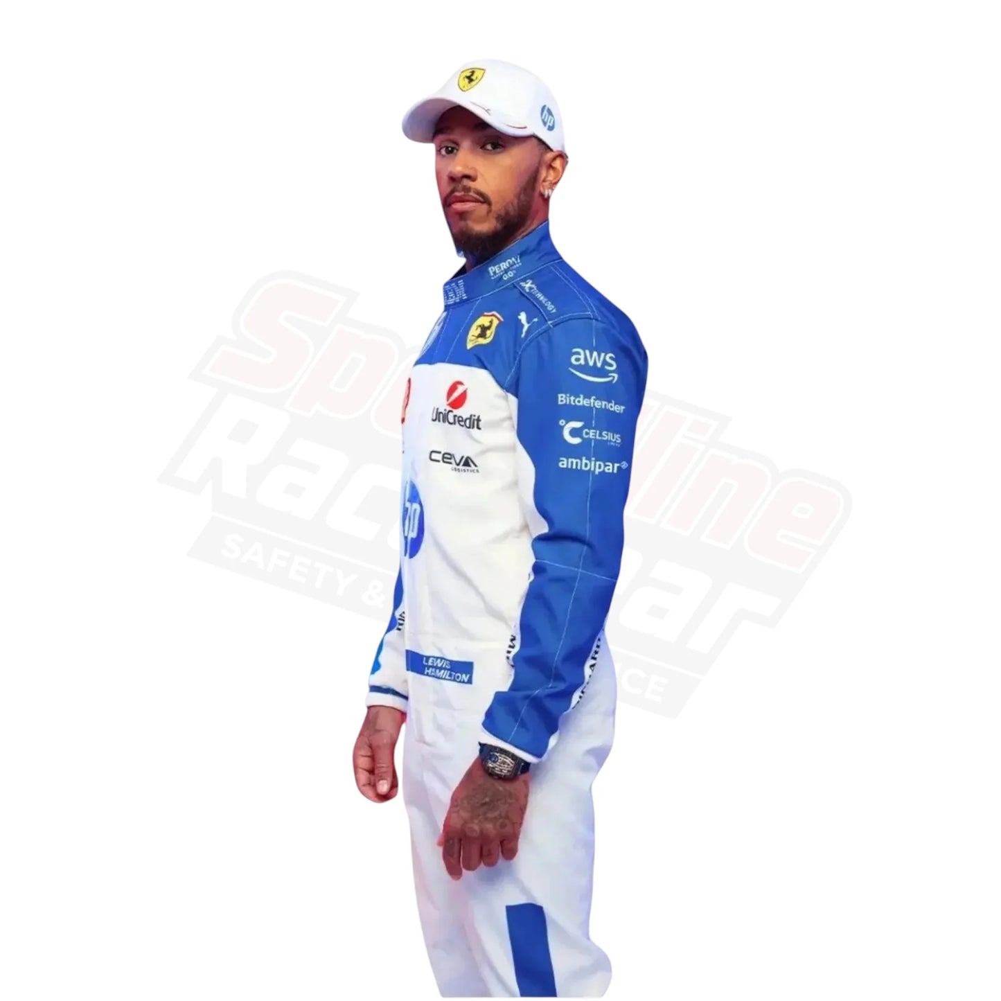 Lewis Hamilton 2025 Ferrari F1 Racing Suit – Front View